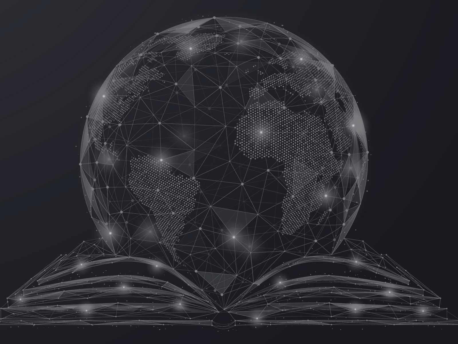 Symbolische Darstellung der globalen Vision von YOUL für eine nachhaltige Energiezukunft: Eine leuchtende, geometrische Weltkugel ruht auf einem geöffneten Buch als Zeichen für geteilte Expertise.